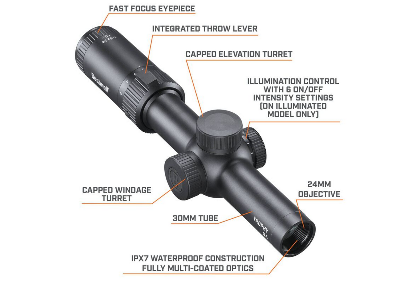 Bushnell Trophy Quick Acquisition Rifle Scope 30mm Tube 1-6x24mm Illuminated Dot LPVO