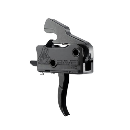 Black firearm trigger mechanism on a light gray background